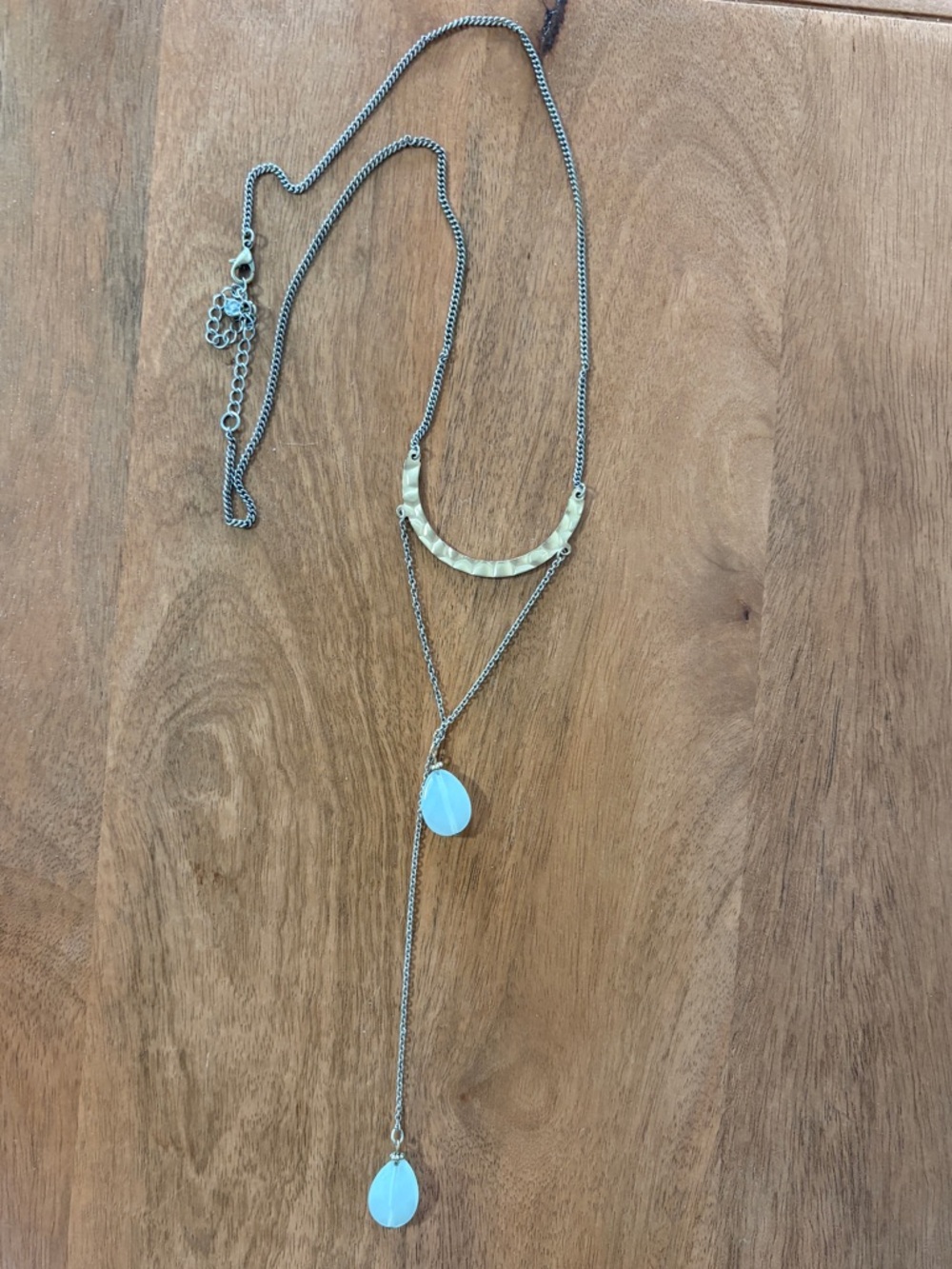 Layered Drop Pendant Necklace with Light Blue Stones